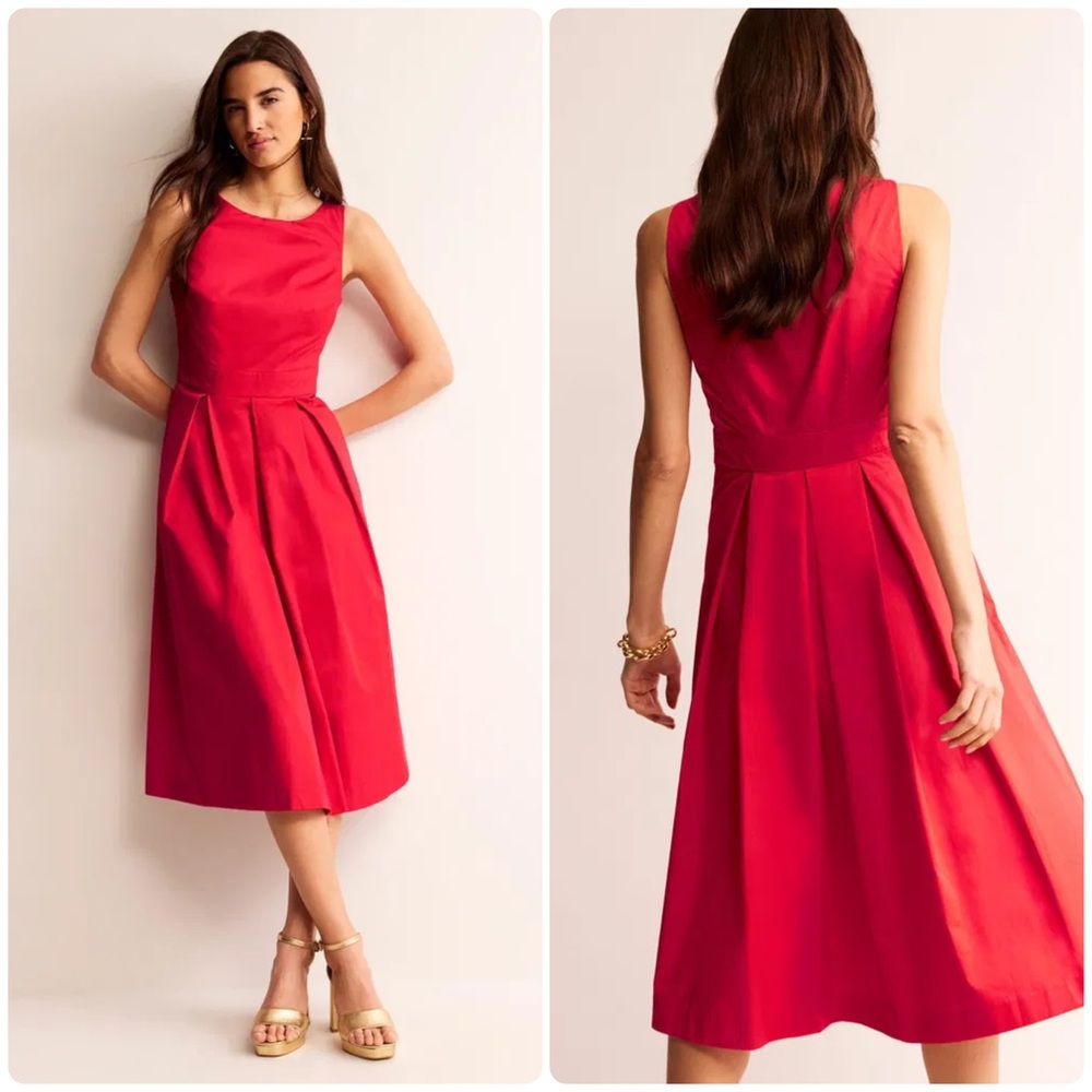 Boden Sleeveless Pleat Midi Dress Red Size US 12R